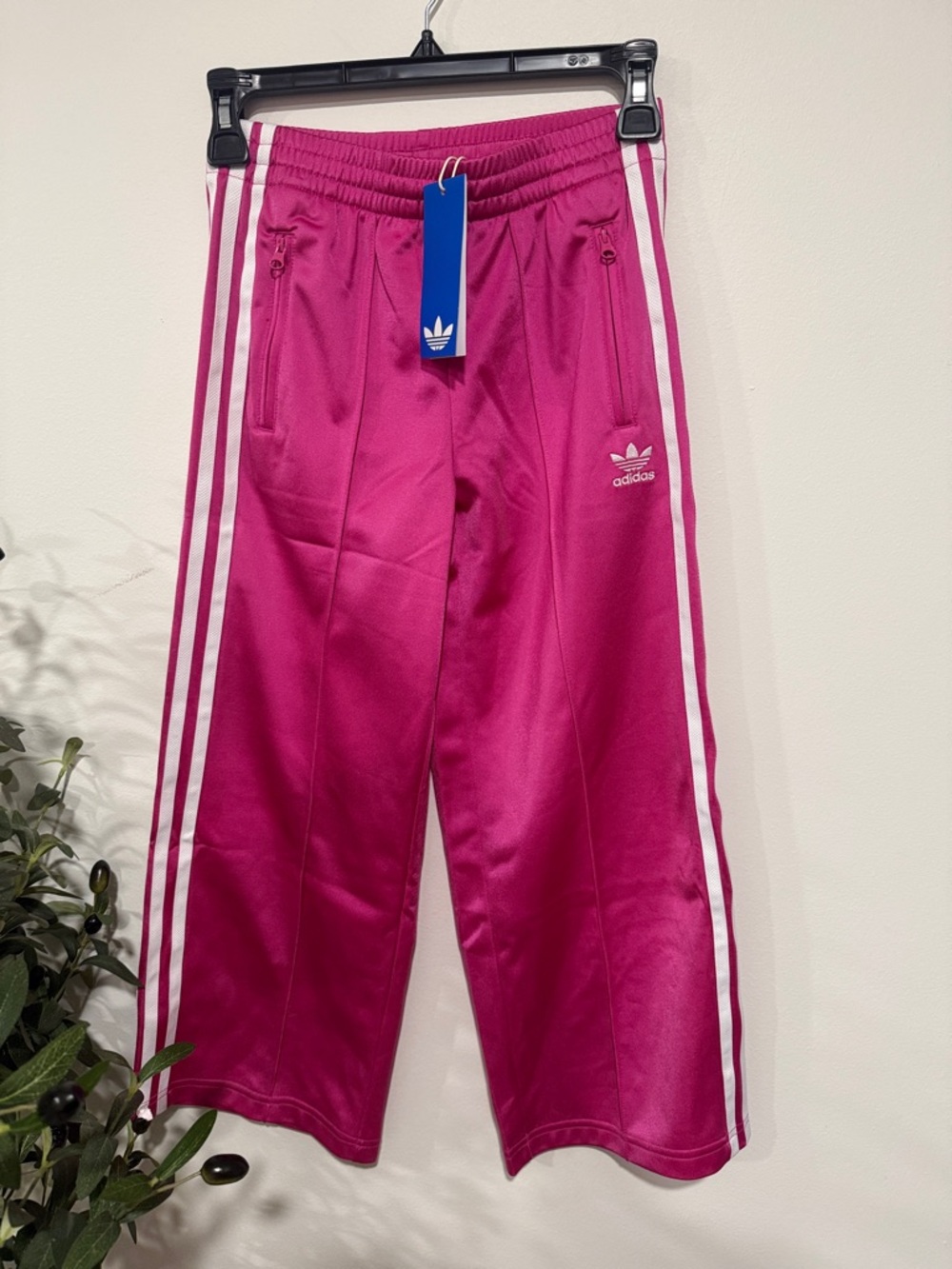 adidas Kids Magenta Joggers with White Side Stripes
